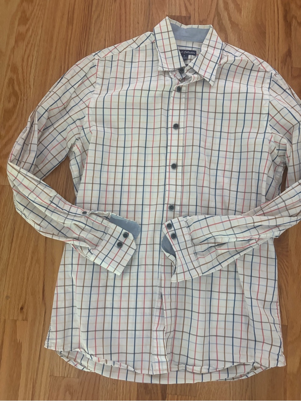 Report Collection White Checked Button-Up with Red & Blue Windowpane